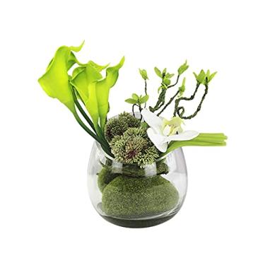 Imagem de Flores artificiais em vaso de lírio de calla artificial, arranjos de flores em vaso de bonsai falso com vaso de vidro para escritório, quarto, mesa de centro de mesa, decoração de flores falsas