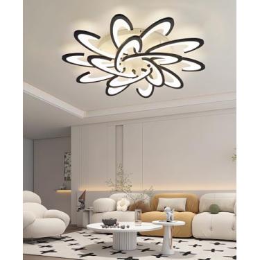 Imagem de Luminária de teto LED com luz dimerizável para quarto, lustre de teto moderno com controle remoto, luminária preta para sala de estar, escritórios, corredores, cafés, luz próxima ao teto (Pr