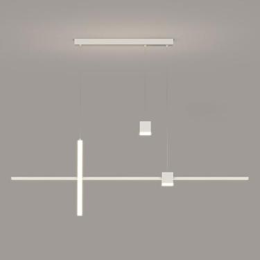 Imagem de Luminária pendente linear de 39,4", luminária suspensa longa de metal com cúpula de acrílico, lustre LED moderno - 24W - 3 modos de cor, luminárias de suspensão para sala de jantar, luminári