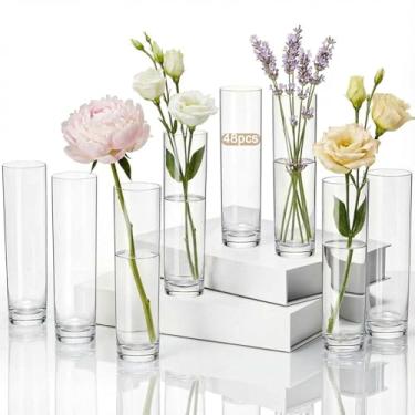 Imagem de Didaey 48 peças de vasos cilíndricos de acrílico para centros de mesa, vaso de flores alto de acrílico, vasos pequenos transparentes a granel para mesa de centro de mesa de decoração de casa para