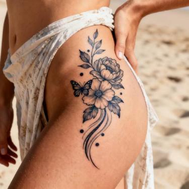 Imagem de Suco de ervas semi permanente borboleta floral fresca minimalista tatuagens 7-14 dias sem queda não reflexivo braços perna ombro pescoço clavícula corpo tatuagem adesivos à prova d'água 1 peça