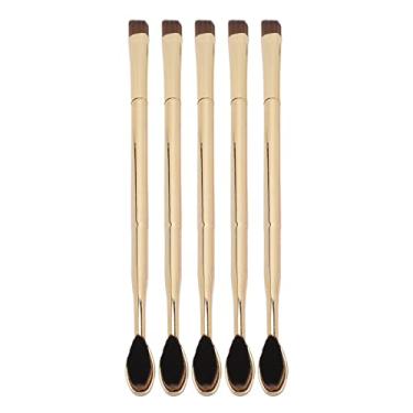 Imagem de Cryfokt Escova de Base para Escova de Dentes Cabo Dourado de Cabelo Macio para de Sobrancelha de Maquiagem, Conjunto de 5 para Corretivos e Contornos Diários, Cabelo de Nylon Adequado para Viagens para Mulheres, Galvanoplastia Dourada