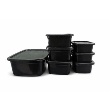 Imagem de Kit Potes Plásticos Pretos com Tampa, 7 Unidades, Empilháveis, Capacidades 4L/1140ml/500ml, para Armazenamento de Alimentos, Marmitas e Organização