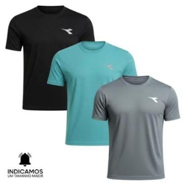 Imagem de Kit 3 Camisetas Diadora Small Logo Masculina - Azul Turquesa e Grafite GG-Masculino