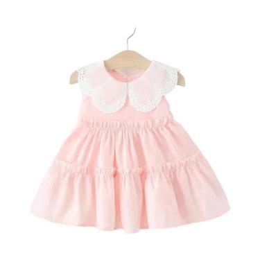 Imagem de Vestidos Casuais Sem Mangas Para Meninas Com Gola De Babados Cor Sólid