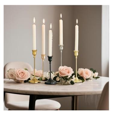 Imagem de Castiçais: Conjunto de 3 castiçais dourados - Castiçais de metal para decoração de manto de mesa de casamento de Natal em casa (Taça Dourada)