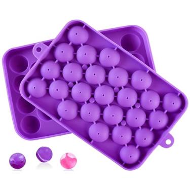 Imagem de Bandeja para cubos de gelo, fácil de liberar, flexível, de silicone, redonda com tampas removíveis, reutilizável, 25 mini bolas de gelo empilháveis para resfriar uísque e café, sem BPA