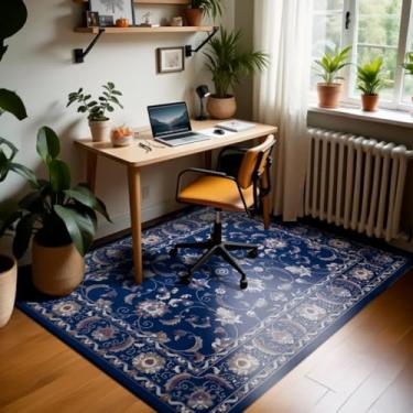 Imagem de 1 Tapete Escritório Grande Antiderrapant 150X200 Js Do Pe Vr (M20 Azul - Classico Floral Flores Medalhão)