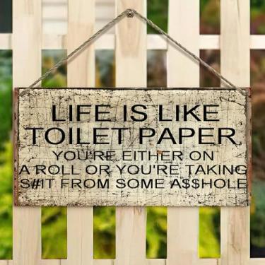 Imagem de Placa de fibra de densidade de 10 x 20 cm - Placa de papel higiênico Life is Like Rústica Decoração de casa de fazenda para cerca, varanda, jardim (casa vintage e design floral)