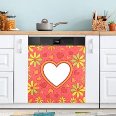 Imagem de ATTX Capa magnética para lava-louças dia dos namorados corações | Adesivo decorativo de eletrodomésticos de 58 x 66 cm para armários domésticos e eletrodomésticos #301
