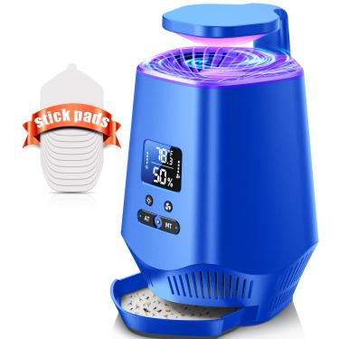 Imagem de Fooxem Armadilhas para moscas de frutas para ambientes internos, armadilhas inteligentes para insetos e mosquitos internos com sensor de temperatura e umidade, 10 peças de placas adesivas azuis