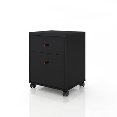 Imagem de Comoda Gaveteiro，Compartimento Organizador com Gavetas，Gaveteiro Balcão para Escritório Multifuncional 2 Gavetas Berlin com Rodizio(Preto/Naturale)