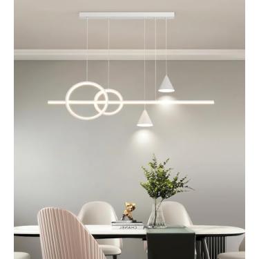 Imagem de Luminária pendente LED moderna para sala de jantar, com intensidade ajustável e controle remoto, ideal para ambientes internos de 15 a 20 m² (branca).