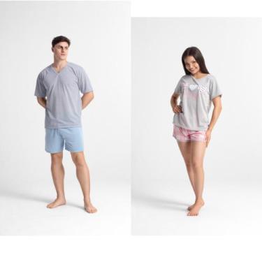 Imagem de Kit2 Pijamas Adulto 1 Masculino 1 Feminino Verão - EMC Store, GG