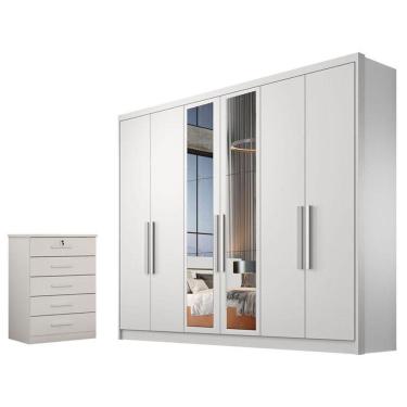 Imagem de Guarda Roupa Casal Linea Com Espelho E Gaveteiro Suiça Neve - Novo Horizonte
