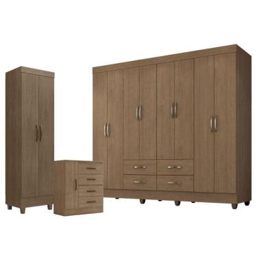 Imagem de Guarda Roupa Casal Porto Com Cômoda 4 Gavetas E 1 Porta E Armário Multiuso Lite Carvalho Oak - Leão