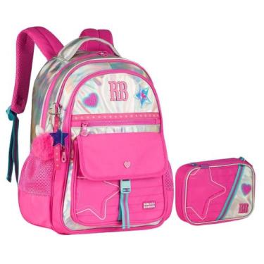 Imagem de Kit Mochila e Estojo Holográfico RB Original - Clio, Rosa