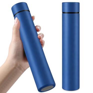 Imagem de Vesici Garrafa de água fina de 250 ml, pequena bolsa de aço inoxidável, garrafas de água isoladas, acampamento, viagem, mochila de bolso para carro, café frio, chá (azul escuro, pacote com 2)