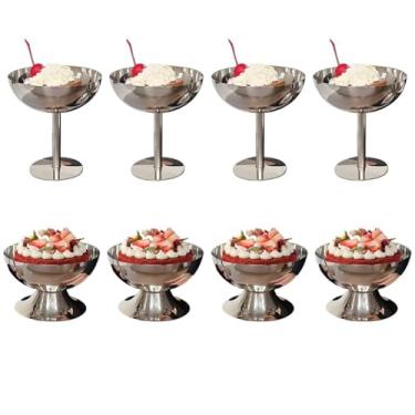 Imagem de Tomotato Tigela de sorvete, copo de sorvete de aço inoxidável de 200 ml, copos de sobremesa, tigela pequena fofa de sundae prateada (8, alta + curta)