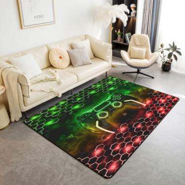 Imagem de Feelyou Tapetes para meninos gamer para sala de estar, quarto, 12 x 18 cm, crianças, jogos, favo de mel, conjunto de tapetes decorativos, hexágono, jogos, presentes, verde, amarelo, vermelho, interior