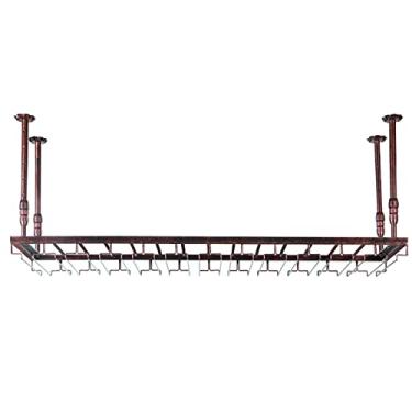 Imagem de Rack de vinho unidade de bar vintage suporte de garrafa de vinho de teto | Cálice suspenso de champanhe suportes de vidro decorativos, para casa bar cozinha, prateleiras organizadoras de exibição de