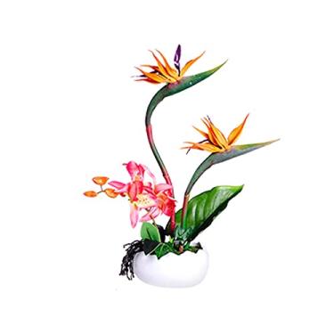 Imagem de U5GAAALPPQ9 Plantas falsas orquídeas artificiais com vaso de flor para mesa de cozinha centro de mesa de mesa brilhante Phalaenopsis planta flor artificial decoração de interiores plantas artificiais