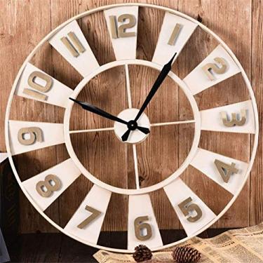 Imagem de Relógios de parede silencioso estilo retrô criativo relógio de parede de ferro forjado moderno simples relógio de sala de estar relógio atmosférico para cozinha, quarto, jardim, sala de estar, estudo