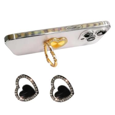 Imagem de 2 peças de suporte de anel de dedo para celular com padrão de coração preto, acessórios para todas as capas de celular
