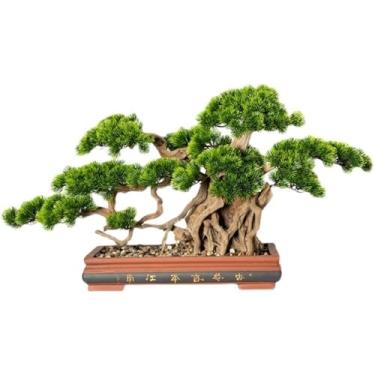 Imagem de Plantas falsas bonsai artificial verde com vaso de cerâmica, plantas falsas para casa, estante de livros, decoração de mesa de escritório