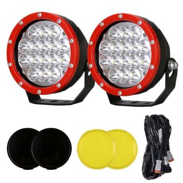 Imagem de BIGLION.X Luzes de LED redondas à prova d'água, luzes de neblina LED para foco, cubo de luzes de LED off-road com chicote de fiação para caminhões ATV (12 cm, vermelho)