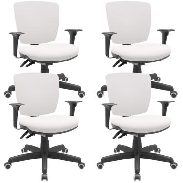 Imagem de Kit 04 Cadeiras de Escritório Executiva Office Giratória Preto Baixa Flexi P03 Vinil Branco - Lyam