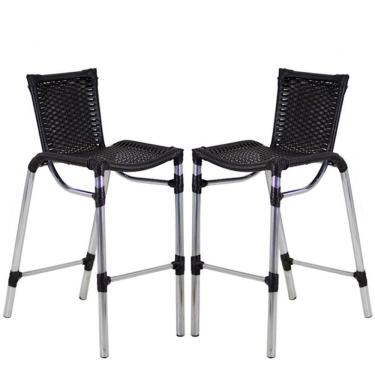 Imagem de 2 Banqueta Alumínio Fortaleza Alta Para Balcão, Cozinha Preto