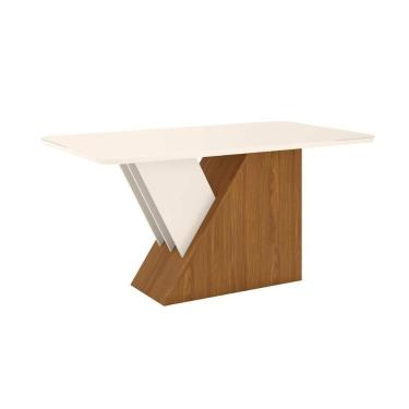 Imagem de Mesa Para Cozinha épic Sc24 + Tampo Madeirado Vidro Curvo 160x90cm Nature-off White - Henn