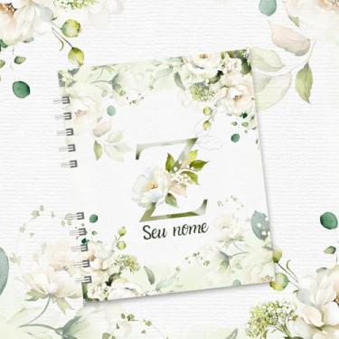 Imagem de Caderno A5 Floral Personalizado com Nome e Inicial, Caderno de Anotações sem Pauta, Caderneta Capa Dura, Caderno Espiral 96 Folhas para Estudos e Organização (Z,SIMPLES)