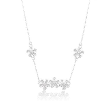Imagem de Colar Flores Cristais Minimalistas Prata 925