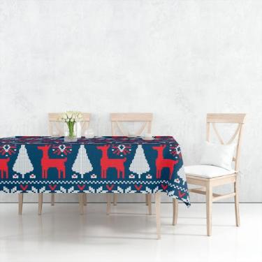 Imagem de Toalha De Mesa Retangular 8 Lugares Tecido Oxford Renas Textura Bordad