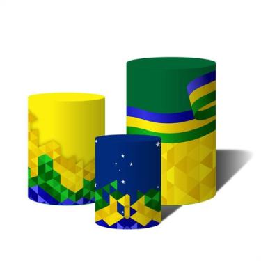 Imagem de Trio Capas Para Cilindro Brasil Futebol Geométrico C/ Elástico - Fabri