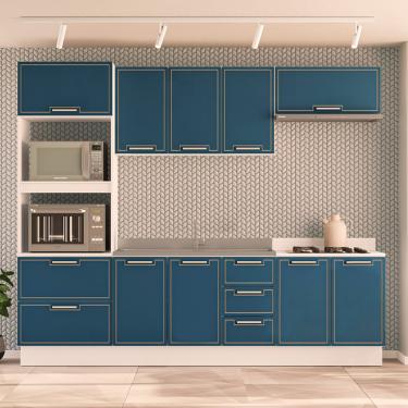 Imagem de Cozinha Modulada 5 Peças sem Pia e Rodapé Amara Politorno - Branco com Azul
