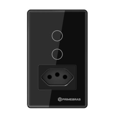 Imagem de Interruptor Touch 2 Botões Com Tomada Wi-fi Primebras TP1012 Preto