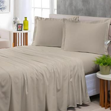 Imagem de Jogo de Cama Queen Aba Americana 300 Fios Toque Macio 4 Peças Avelã - 