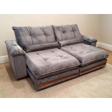 Imagem de Sofa Qatar Retratil e Reclinavel 2,50 Metros Trevo Cor Veludo Cinza