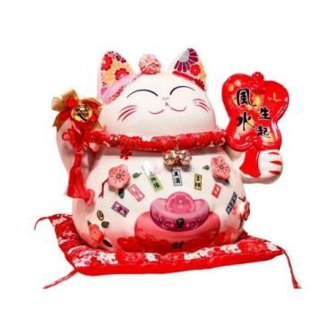 Imagem de Estátua De Gato Da Sorte Maneki Neko Em Cerâmica Estilo Japonês Para D