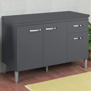 Imagem de Balcão Gabinete Para Pia Sem Tampo 120cm 3 Portas E 1 Gaveta Gabriela Cinza - Ajl Móveis
