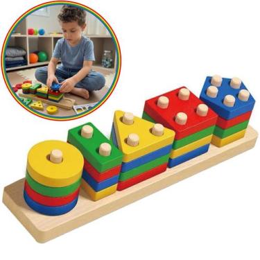 Imagem de Brinquedo Pedagogico Formas Blocos Geometricas Coloridos Encaixe Diver