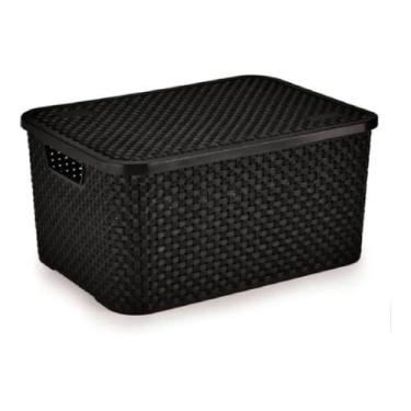 Imagem de Cesto Organizador Rattan Grande Adulto Baby Com Tampa Nitron Preto