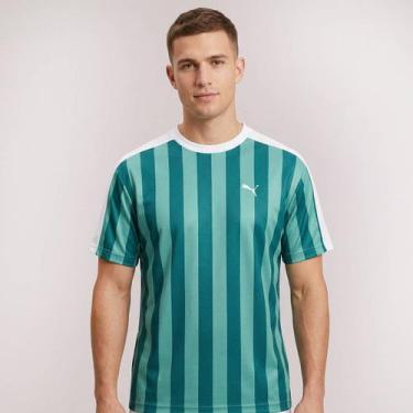 Imagem de Camiseta Puma Ess Relaxad Striped Football Jersey Verde, G