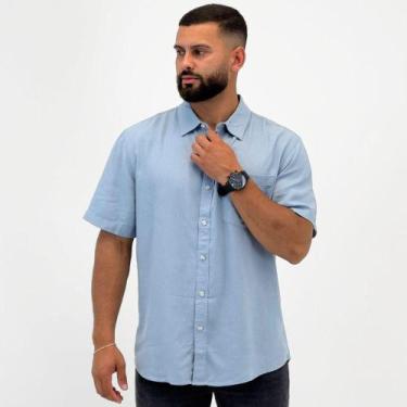 Imagem de Camisa Hering Slim Manga Curta em Linho Masculina, XG, Azul claro