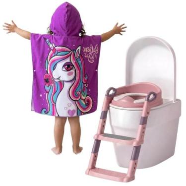 Imagem de Kit Assento Redutor Infantil + Toalha Capuz Rosa Macio - RIKABUNI