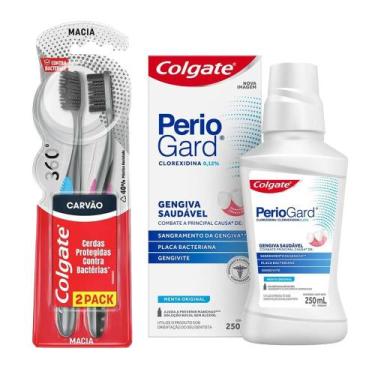 Imagem de Kit Solução Enxaguante Periogard e Escova de Dente Carvão Suave - Colg