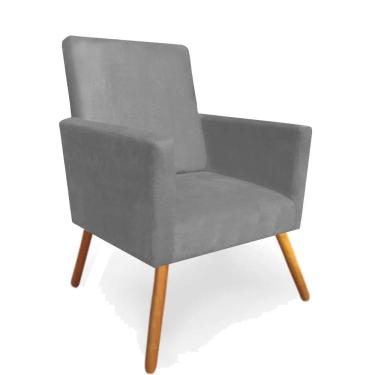 Imagem de Poltrona Decorativa Nina Pés Madeira Suede Cinza